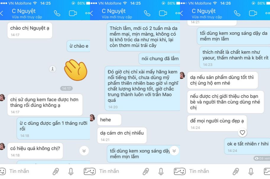 phản hồi tốt về kem face trần mao