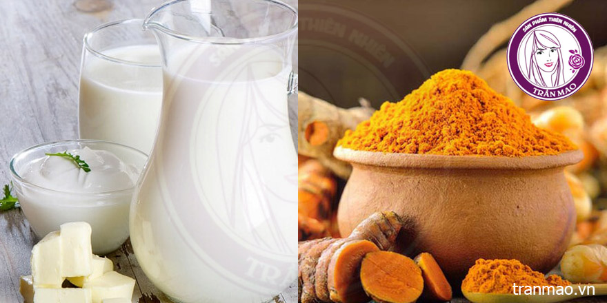 Bột nghệ và sữa tươi